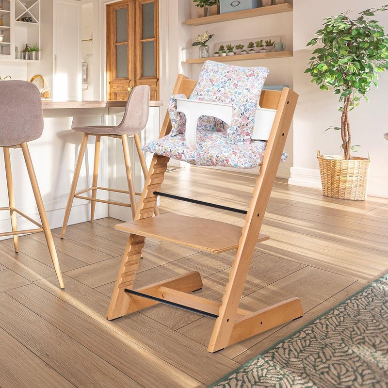 DADOUMAN Extra Padded Soft Dining Chair Seat Cushion, Wateproof & Wipe Clean Cushion for Stokke Tripp Trapp High Chair, 18" L x 11" W, Compatible & Convertible Design (Blooming Flowers) - Image 2
